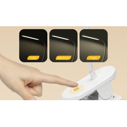 Aigostar - LED prigušiva punjiva stona lampa sa stezaljkom LED/2,5W/5V 1200mAh bela