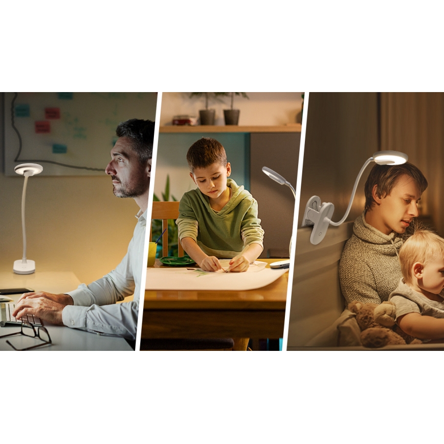 Aigostar - LED prigušiva punjiva stona lampa sa stezaljkom LED/2,5W/5V 1200mAh bela