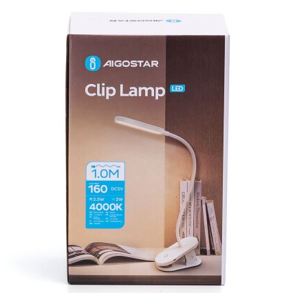 Aigostar - LED prigušiva punjiva stona lampa sa stezaljkom LED/2,5W/5V 1200mAh bela
