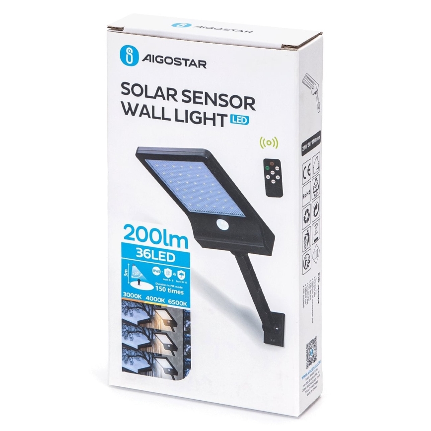 Aigostar - LED prigušiva solarna lampa sa senzorom LED/2,3W/5,5V IP65 1800 mAh + daljinski upravljač