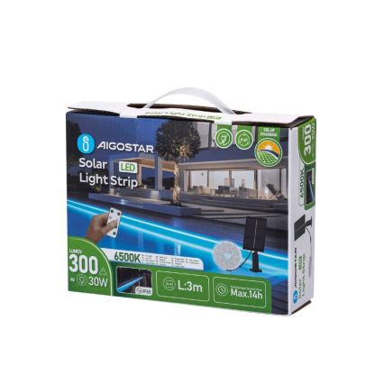 Aigostar - LED prigušiva solarna traka LED/1,6W/3,2V 3 m 1600 mAh 6500K IP65 + daljinski upravljač