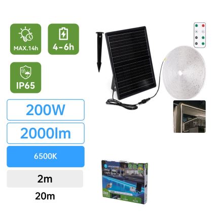 Aigostar - LED prigušiva solarna traka LED/20W/3,2V 20 m 6500K IP65 + daljinski upravljač