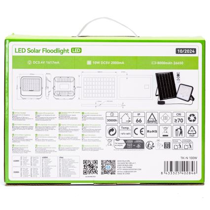 Aigostar - LED prigušiva solarni reflektor LED/100W/3,4V 3000/4000/6500K IP66 8000 mAh + daljinski upravljač