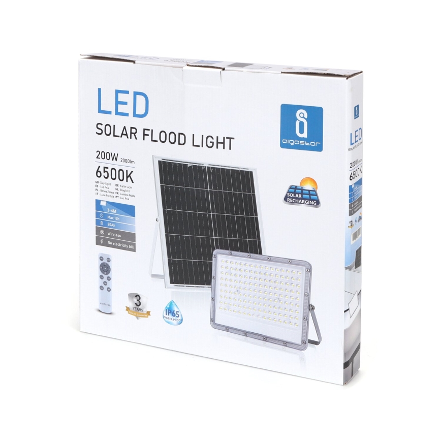 Aigostar - LED prigušiva solarni reflektor LED/200W/3,4V 20000 mAh IP65 + daljinski upravljač