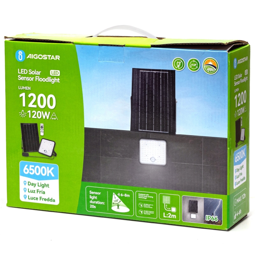 Aigostar - LED prigušiva solarni reflektor sa senzorom LED/120W/3,4V 6500K IP66 8000 mAh + daljinski upravljač