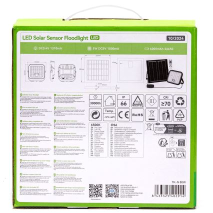 Aigostar - LED prigušiva solarni reflektor sa senzorom LED/80W/3,4V 6500K IP66 4000 mAh + daljinski upravljač