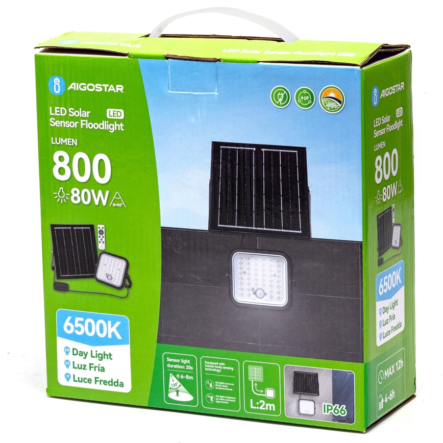 Aigostar - Solarni LED reflektor sa senzorom i prigušiva LED/80W/3,4V 6500K IP66 4000 mAh + daljinski upravljač