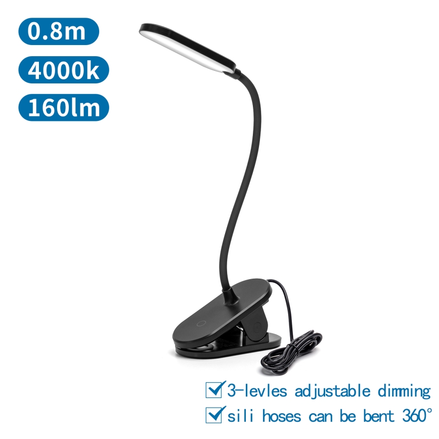 Aigostar - LED prigušiva stona lampa sa klipsom LED/2,5W/5V crna