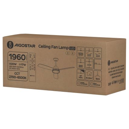 Aigostar - LED prigušiva plafonski ventilator LED/20W/230V 2700-6500K 132cm bela/bež + daljinski upravljač