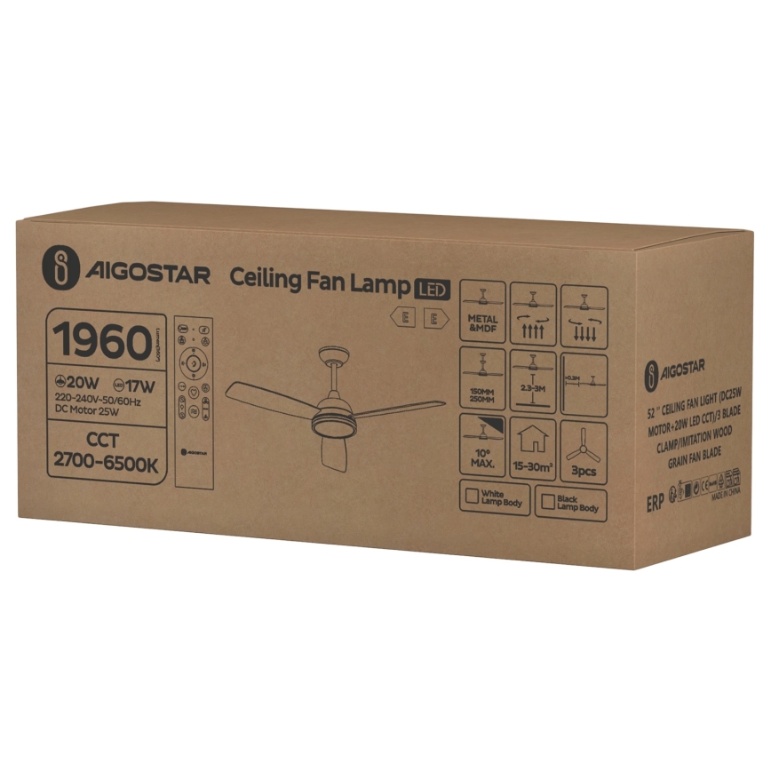 Aigostar - LED prigušiva plafonski ventilator LED/20W/230V 2700-6500K 132cm bela/bež + daljinski upravljač