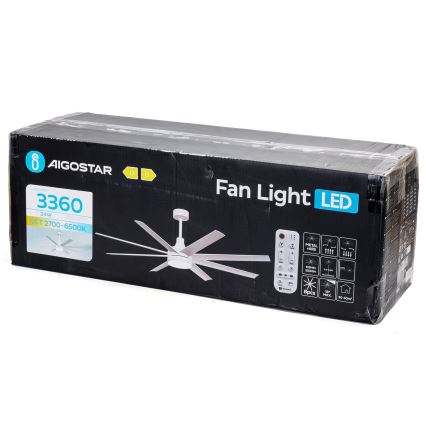 Aigostar - LED prigušiva plafonski ventilator LED/24W/230V 2700-6500K, prečnik 165 cm + daljinski upravljač, bela