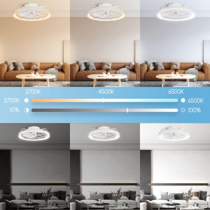 Aigostar - LED prigušiva plafonska lampa sa ventilatorom LED/40W/230V 2700-6500K prečnik 48 cm + daljinski upravljač bela