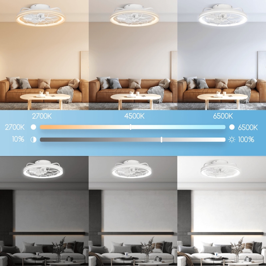Aigostar - LED prigušiva plafonska lampa sa ventilatorom LED/40W/230V 2700-6500K prečnik 48 cm + daljinski upravljač bela