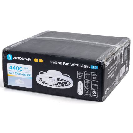 Aigostar - LED prigušiva plafonska lampa sa ventilatorom LED/40W/230V 2700-6500K prečnik 48 cm + daljinski upravljač bela