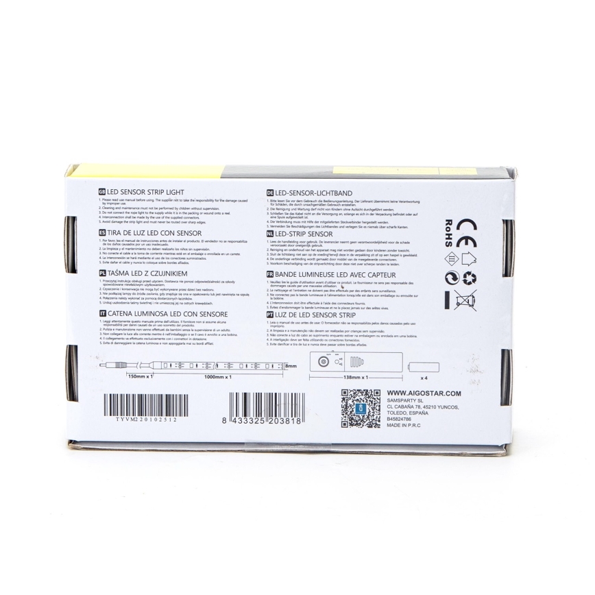 Aigostar - LED prigušiva traka sa senzorom 1m LED/2W/4xAAA 3000K IP65