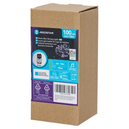 Aigostar - LED prigušiva spoljni božićni niz sa senzorom pokreta 100xLED/3xAA 12m topla bela + daljinski upravljač