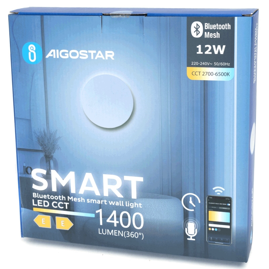 Aigostar - LED prigušiva zidna svetiljka MESH Smart LED/12W/230V 2700-6500K bela