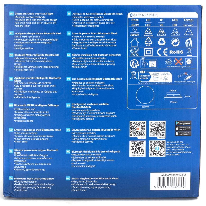 Aigostar - LED prigušiva zidna svetiljka MESH Smart LED/12W/230V 2700-6500K bela