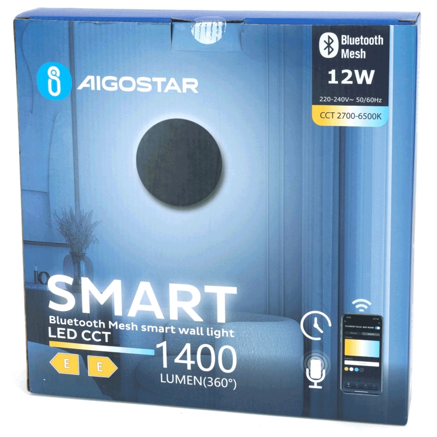 Aigostar - LED prigušiva zidna svetiljka MESH Smart LED/12W/230V 2700-6500K crna