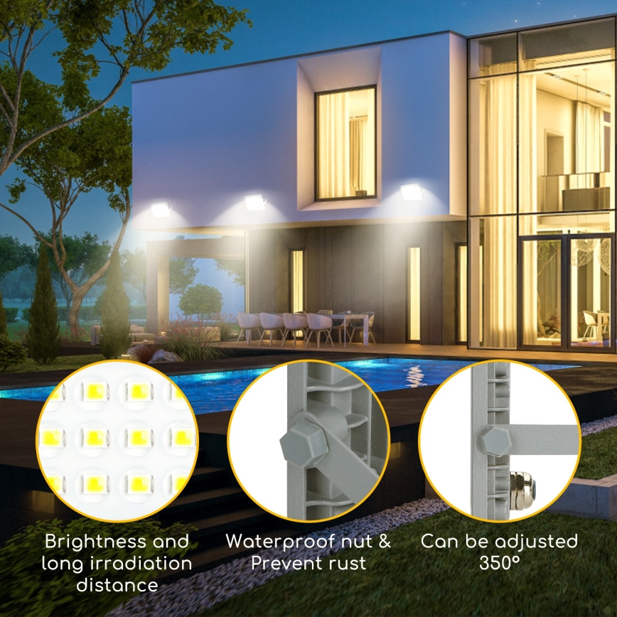 Aigostar - LED reflektor LED/100W/230V siva 4000K IP65