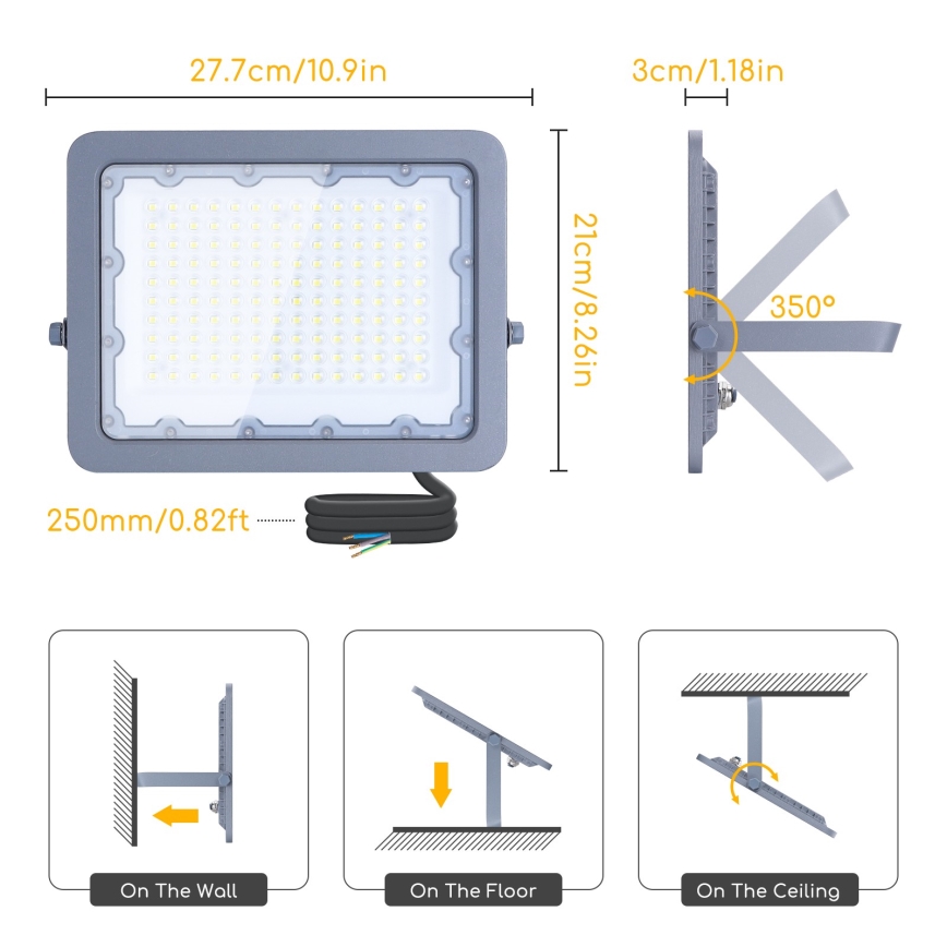 Aigostar - LED reflektor LED/100W/230V siva 4000K IP65