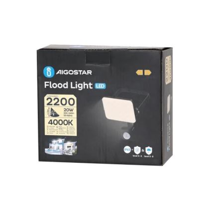 Aigostar - LED reflektor sa senzorom LED/20W/230V 4000K IP65, crne boje