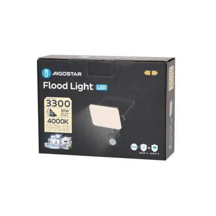 Aigostar - LED reflektor sa senzorom LED/30W/230V 4000K IP65 crne boje