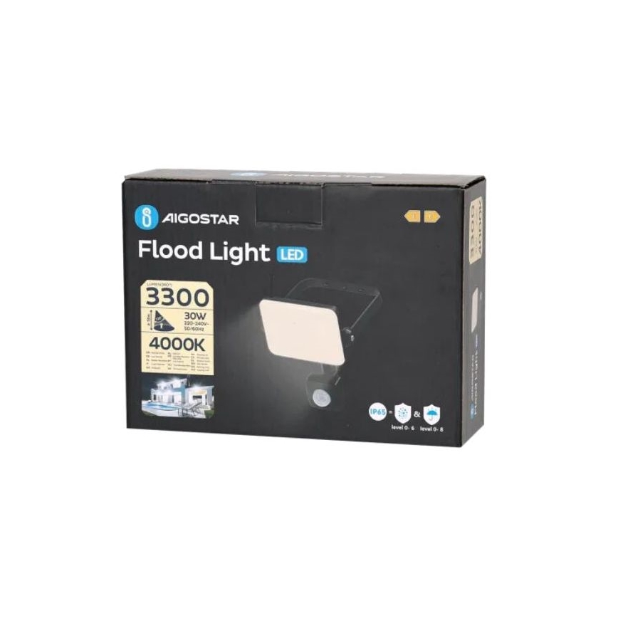 Aigostar - LED reflektor sa senzorom LED/30W/230V 4000K IP65 crne boje