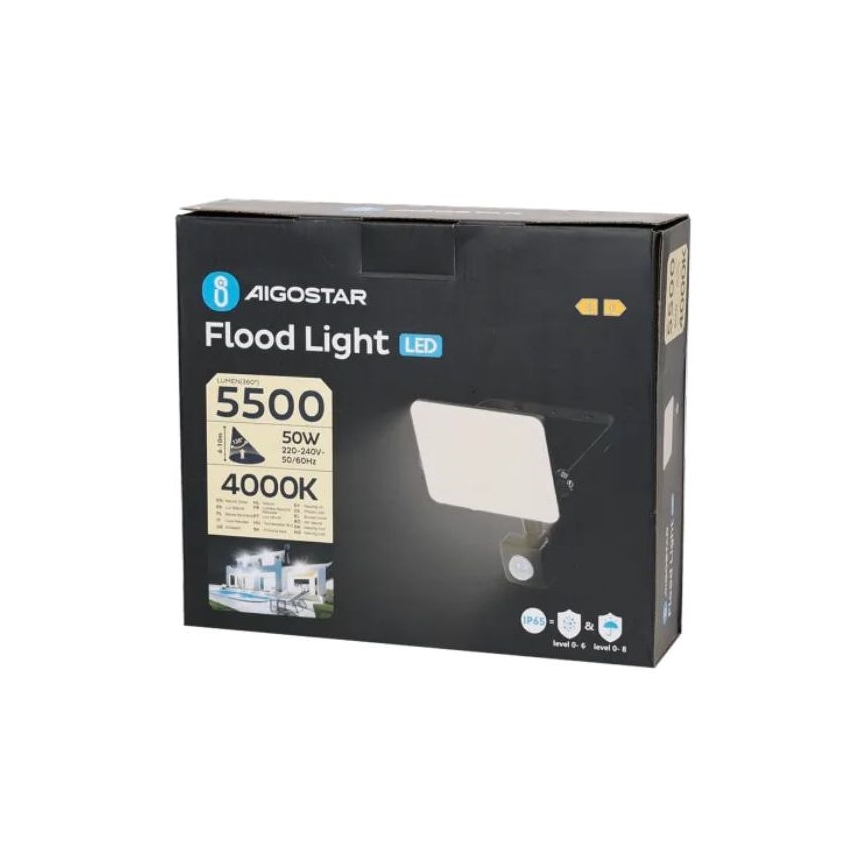 Aigostar - LED reflektor sa senzorom LED/50W/230V 4000K IP65 crni