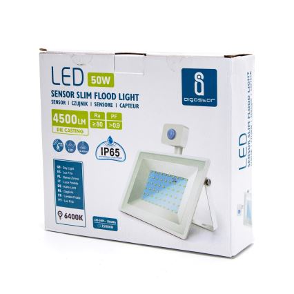 Aigostar - LED reflektor sa senzorom LED/50W/230V 6400K IP65 bela