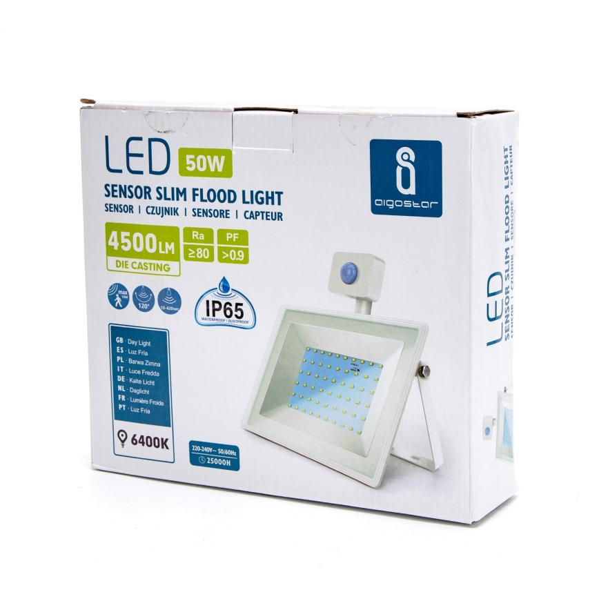 Aigostar - LED reflektor sa senzorom LED/50W/230V 6400K IP65 bela