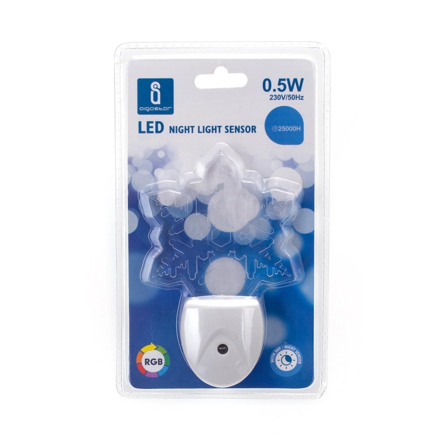 Aigostar - LED RGB noćno svetlo sa senzorom sumraka LED/0,5W/230V pahuljica