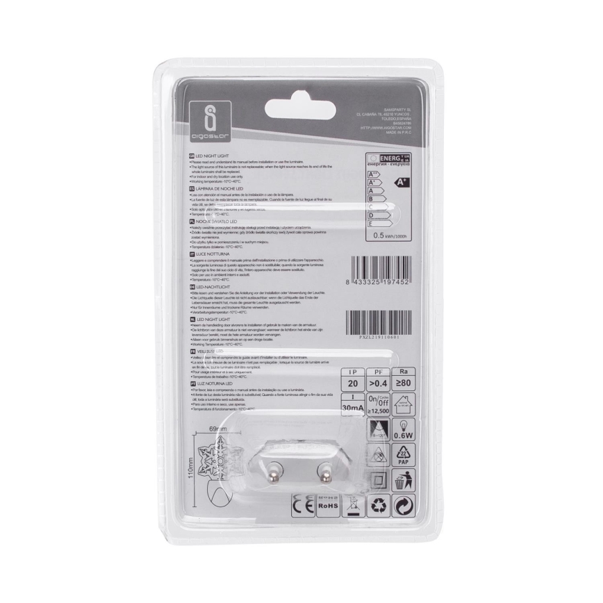 Aigostar - LED RGB noćno svetlo sa senzorom sumraka LED/0,5W/230V pahuljica