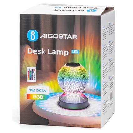 Aigostar - LED RGB prigušiva punjiva stona lampa LED/1W/5V 1800mAh 13,5 cm + daljinski upravljač