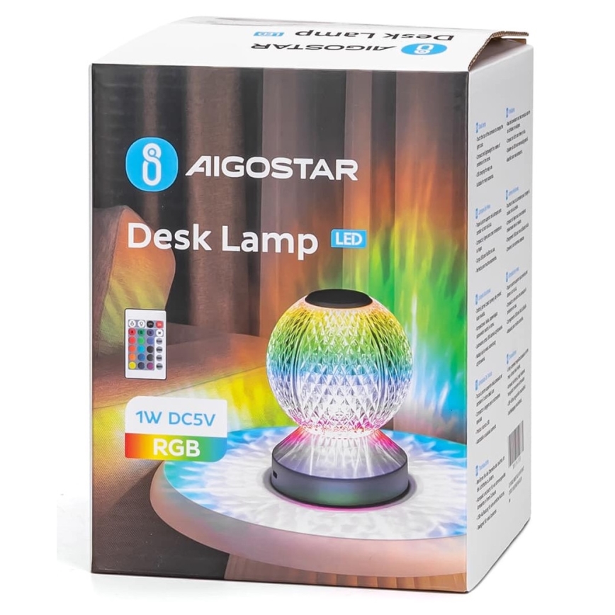 Aigostar - LED RGB prigušiva punjiva stona lampa LED/1W/5V 1800mAh 13,5 cm + daljinski upravljač