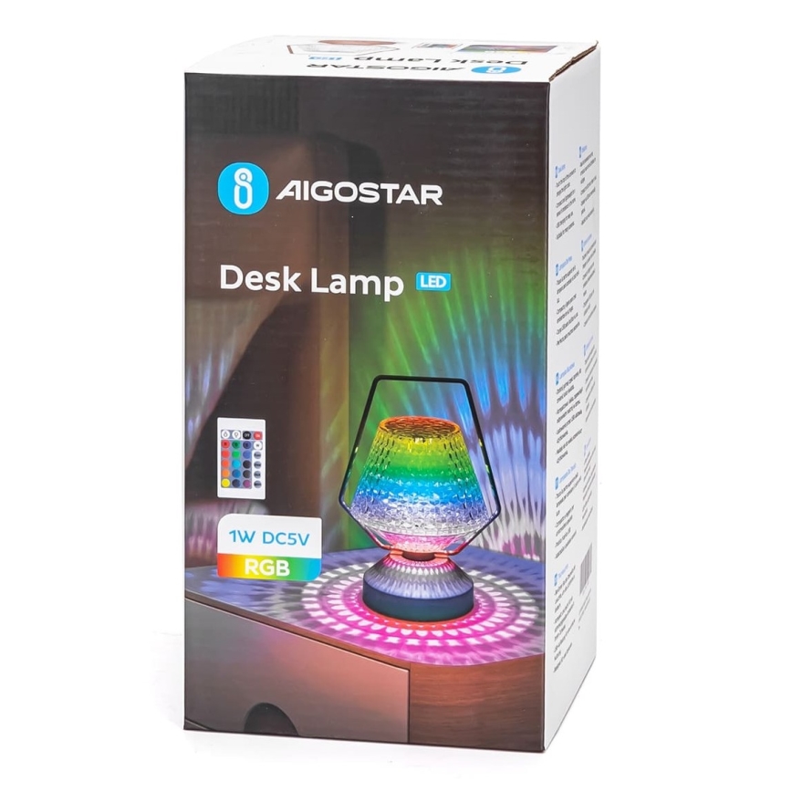 Aigostar - LED RGB prigušiva punjiva stona lampa LED/1W/5V 1800mAh 20 cm + daljinski upravljač
