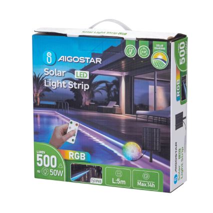 Aigostar - LED RGB prigušiva solarna LED traka/5W/3,2V 5+2m IP65 4000 mAh + daljinski upravljač