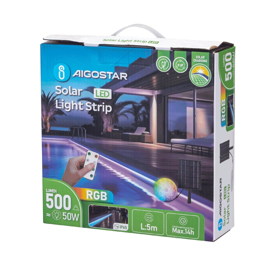 Aigostar - LED RGB prigušiva solarna LED traka/5W/3,2V 5+2m IP65 4000 mAh + daljinski upravljač