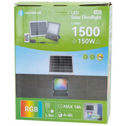 Aigostar - LED RGB prigušiva solarni reflektor LED/150W/3,2V IP66 12000 mAh + daljinski upravljač