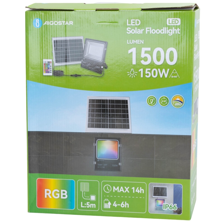 Aigostar - LED RGB prigušiva solarni reflektor LED/150W/3,2V IP66 12000 mAh + daljinski upravljač