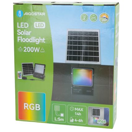 Aigostar - LED RGB prigušiva solarni reflektor LED/200W/3,2V IP66 16000 mAh + daljinski upravljač