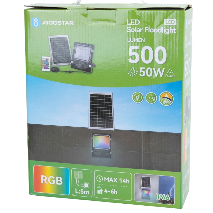 Aigostar - LED RGB prigušiva solarni reflektor LED/50W/3,2V IP66 4000 mAh + daljinski upravljač