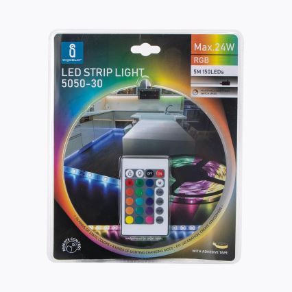 Aigostar - LED RGB prigušiva traka 5m LED/24W/12/230V IP65 + daljinski upravljač