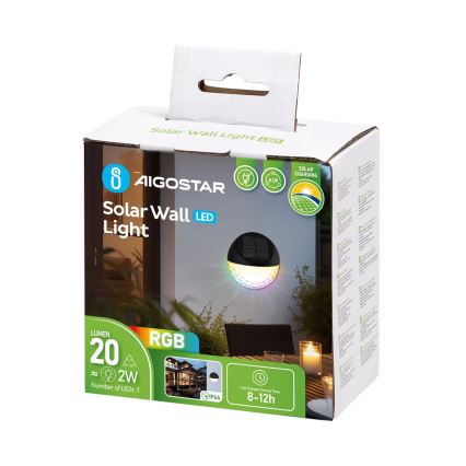 Aigostar - LED RGB solarno zidno svetlo LED/2W/1,2V 300 mAh crno IP44