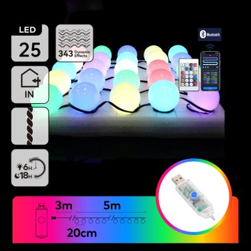 Aigostar - LED RGBIC Dekorativni lanac 25xLED/5W/USB 5 m višebojni