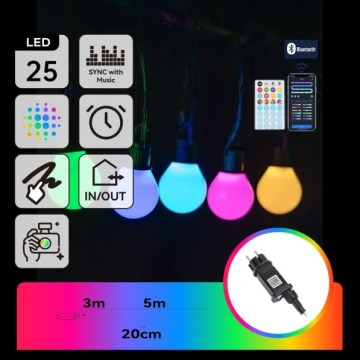 Aigostar - LED RGBICW pametni spoljni MESH niz 25x LED, 5 m, IP44 + daljinski upravljač