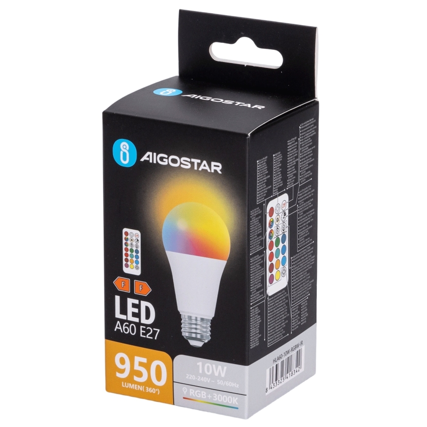 Aigostar - LED RGBW prigušiva sijalica A60 E27/10W/230V 3000K + daljinski upravljač