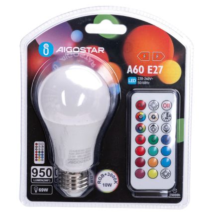 Aigostar - LED RGBW prigušiva sijalica E27/10W/230V 3000K + daljinski upravljač
