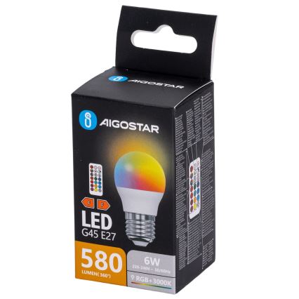 Aigostar - LED RGBW prigušiva sijalica G45 E27/6W/230V 3000K + daljinski upravljač