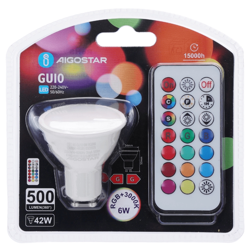 Aigostar - LED RGBW prigušiva sijalica GU10/6W/230V 3000K + daljinski upravljač